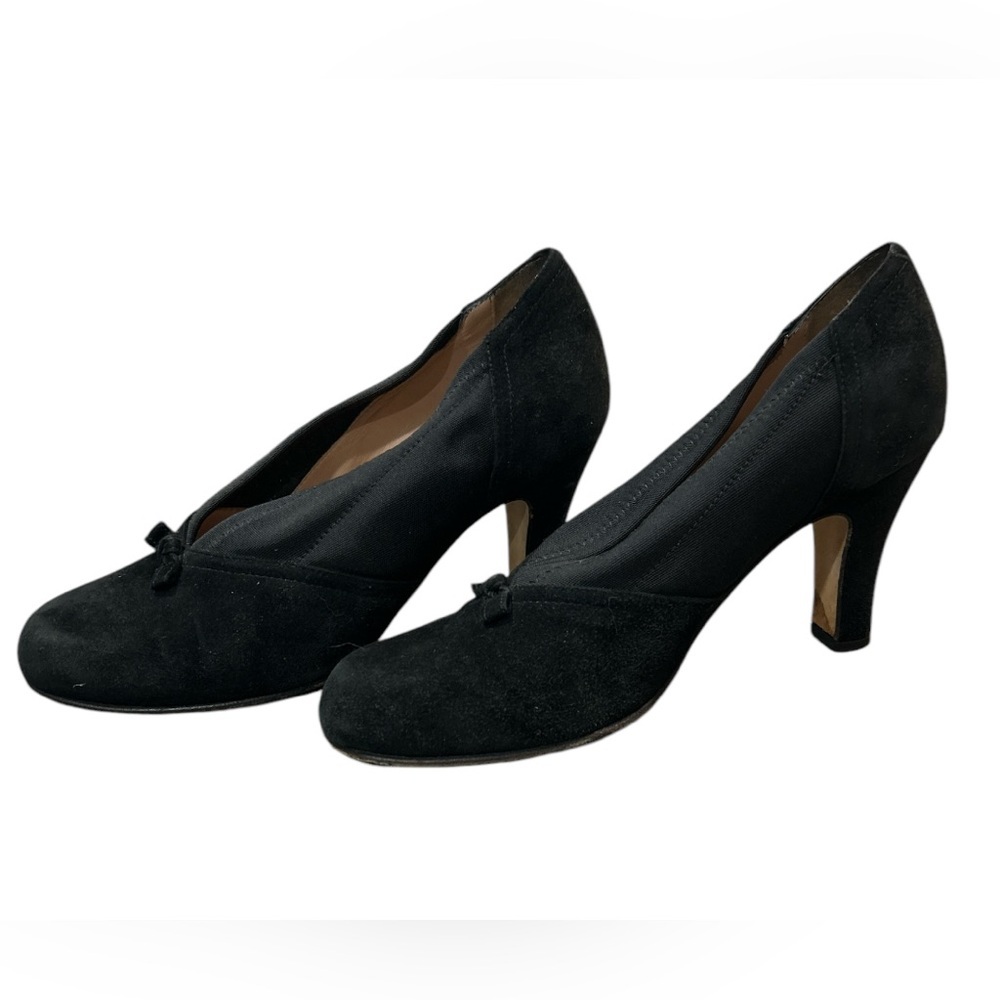 ANYI LU Suede Leather Bow Elastic Side Pump 2” Heels, size 7.5, retail $378 - Picture 3 of 5